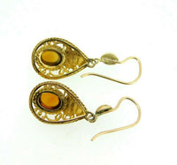 English 9k Gold Genuine Natural Citrine Earrings Filigree and Leaves (#J5068)