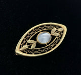 14k Yellow Gold Victorian Genuine Natura Moonstone Pin w/Applied Leaves (#J5472)