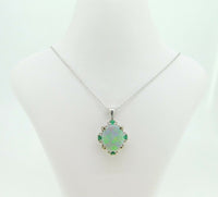 14k Gold 2.30ct Genuine Natural Opal and Emerald Pendant with 18" Chain (#4189)