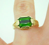 10k Gold Hand Engraved 4.06ct Green Genuine Natural Tourmaline Ring (#J4519)