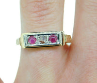 14k Yellow Gold Genuine Natural Ruby and Rose Cut Diamond Ring (#J4637)