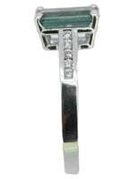 14k White Gold 1.23ct Teal Genuine Natural Tourmaline and Diamond Ring (#4584)