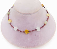 Multi-Color Genuine Natural Jade Necklace Carved Flower Beads (#J4040)