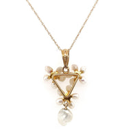 14k Yellow Gold Freshwater River Pearl and Sapphire Lavaliere Jewelry (#J5696)
