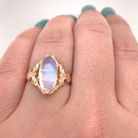 10k Yellow Gold 3.70ct Genuine Natural Rainbow Moonstone Ring Blue Flash #J5841