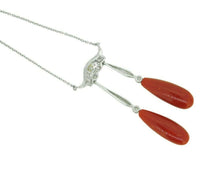 18k White Gold Double Genuine Natural Coral Briolette Drop Necklace (#J4718)