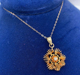 14k Yellow Gold Victorian Genuine Natural Diamond Lavaliere Pendant (#J5544)