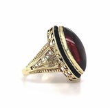 14k Yellow Gold Filigree Genuine Natural Garnet Cabochon Ring Jewelry (#J5759)