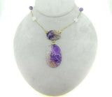 14K Gold Art Deco Carved Genuine Natural Amethyst Necklace (#J4516)