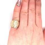 14k Yellow Gold Wide Heavy Diamond Band Ring Engraved Flowers (#J5439)