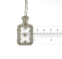 14k Gold Genuine Natural Rock Crystal Quartz Diamond Filigree Necklace (#J5455)
