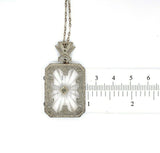 14k Gold Genuine Natural Rock Crystal Quartz Diamond Filigree Necklace (#J5455)