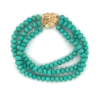 14k Gold 6mm Genuine Natural Campitos Turquoise Bracelet Pansy Clasp (#J6125)