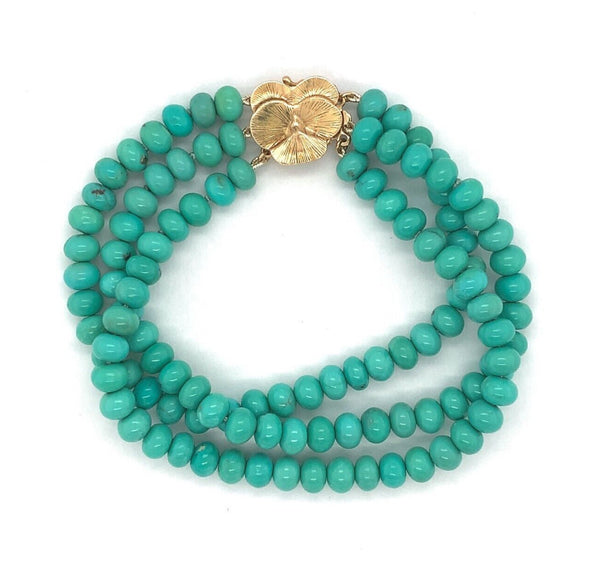 14k Gold 6mm Genuine Natural Campitos Turquoise Bracelet Pansy Clasp (#J6125)