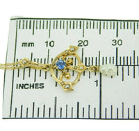 14k Yellow Gold Lavaliere Pendant Blue Sapphire and Pearls (#J4802)