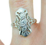 Deco 14k White Gold Genuine Natural Diamond Filigree Ring .20ct TW (#J4684)