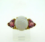 14k Yellow Gold Genuine Natural Opal and Pink Tourmaline Ring (#J4417)