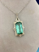 18k Gold 9.60 Carat Teal Genuine Natural Tourmaline Diamond Necklace (#J5196)