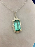 18k Gold 9.60 Carat Teal Genuine Natural Tourmaline Diamond Necklace (#J5196)
