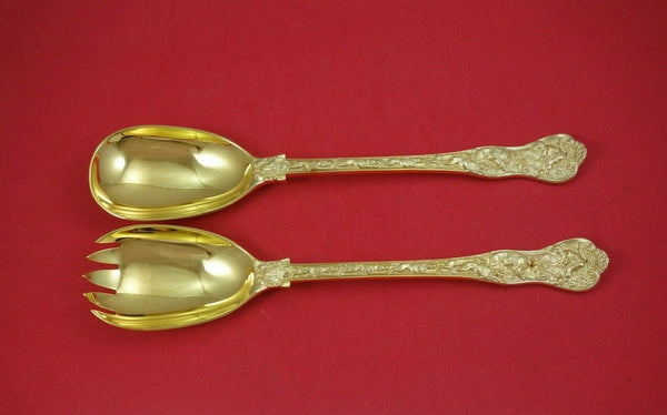 Stag Hunt by English Sterling Salad Serving Set 5-tine Vermeil 2pc