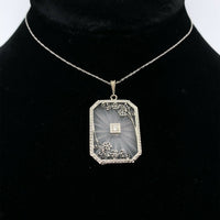 10k Gold Art Deco Genuine Natural Rock Crystal Quartz Pendant w/Flowers (#J5541)