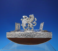Maintenon by Shiebler Sterling Silver and Wood Desk Blotter Stamp Box Lion #4946