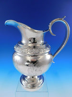 JB Jones Coin Silver Water Pitcher Chased Acanthus Leaves 10 1/4" Tall (#4007)