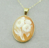 14k Yellow Gold Floral Genuine Natural Shell Cameo Pendant 1 1/4" (#J4324)