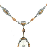 10k Tri-Color Gold Genuine Natural Rock Crystal Quartz Necklace (#J5363)