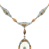 10k Tri-Color Gold Genuine Natural Rock Crystal Quartz Necklace (#J5363)