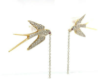 18k Yellow Gold Genuine Natural Diamond Bird Swallow Earrings (#J5344)