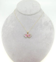 14k Yellow Gold Watermelon Genuine Natural Tourmaline Butterfly Pendant (#5020)