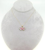14k Yellow Gold Watermelon Genuine Natural Tourmaline Butterfly Pendant (#5020)