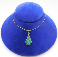 14k Gold Kite Shaped Intarsia Pendant with Genuine Natural Opal Inlay (#J4277)