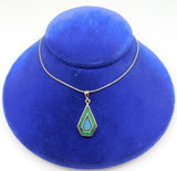 14k Gold Kite Shaped Intarsia Pendant with Genuine Natural Opal Inlay (#J4277)