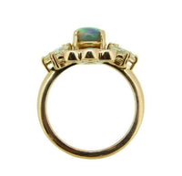 14k Rose Gold Genuine Natural Opal Emerald and Diamond Ring (#J4775)