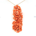 14k Yellow Gold XL Carved Genuine Natural Coral Pin Pendant Flowers (#J6178)