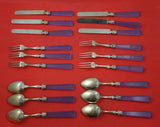 Austrian Sterling Silver Dessert Set 18pc Clear Glass Cobalt Blue Handles Woven