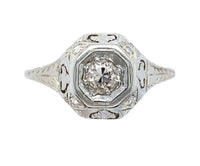 18k White Gold Art Deco Filigree .35ct TW Genuine Natural Diamond Ring (#J5945)