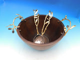 Olive Branch by Michael Aram Brass Gold Serving Set with Wood Serving Bowl - New
