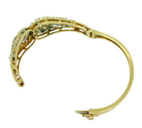 14k White and Yellow Gold Diamond and Pearl Bangle Bracelet (#J727)