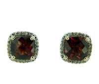 14k Gold Genuine Natural Garnet and Diamond Halo Stud Earrings (#J4664)