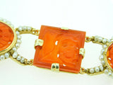 14k Yellow Gold Chinese Export Carved Carnelian Bracelet (#J5061)
