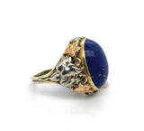 Arts and Crafts 14k Gold Genuine Natural Lapis Ring Applied Leaves (#J5414)