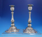 Dutch .800 Silver Candlestick Pair Repoussed Cherubs and Flowers 7 1/4" (#4071)