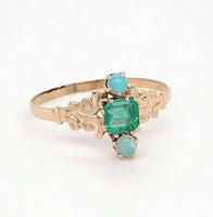 10k Yellow Gold Victorian Genuine Natural Emerald and Opal Ring (#J4823)