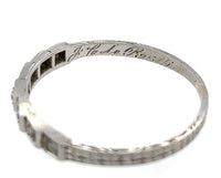 18k White Gold Wedding Band Ring w/Diamonds Engraved Dated 1932 Size 7.75 #J5907