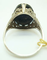 10K Gold Filigree / Art Deco Oval Hard Stone Genuine Natural Cameo Ring (#J2557)