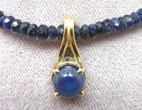Genuine Natural Blue Sapphire Bead Necklace w/ 2.59ct Cabochon Sapphire (#J3752)