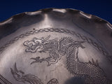 Chinese Export Sterling Silver Serving Plate Footed Dragon & Phoenix (#6924)